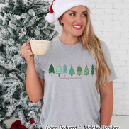 Watercolor Merry Christmas Row of Tree Tee