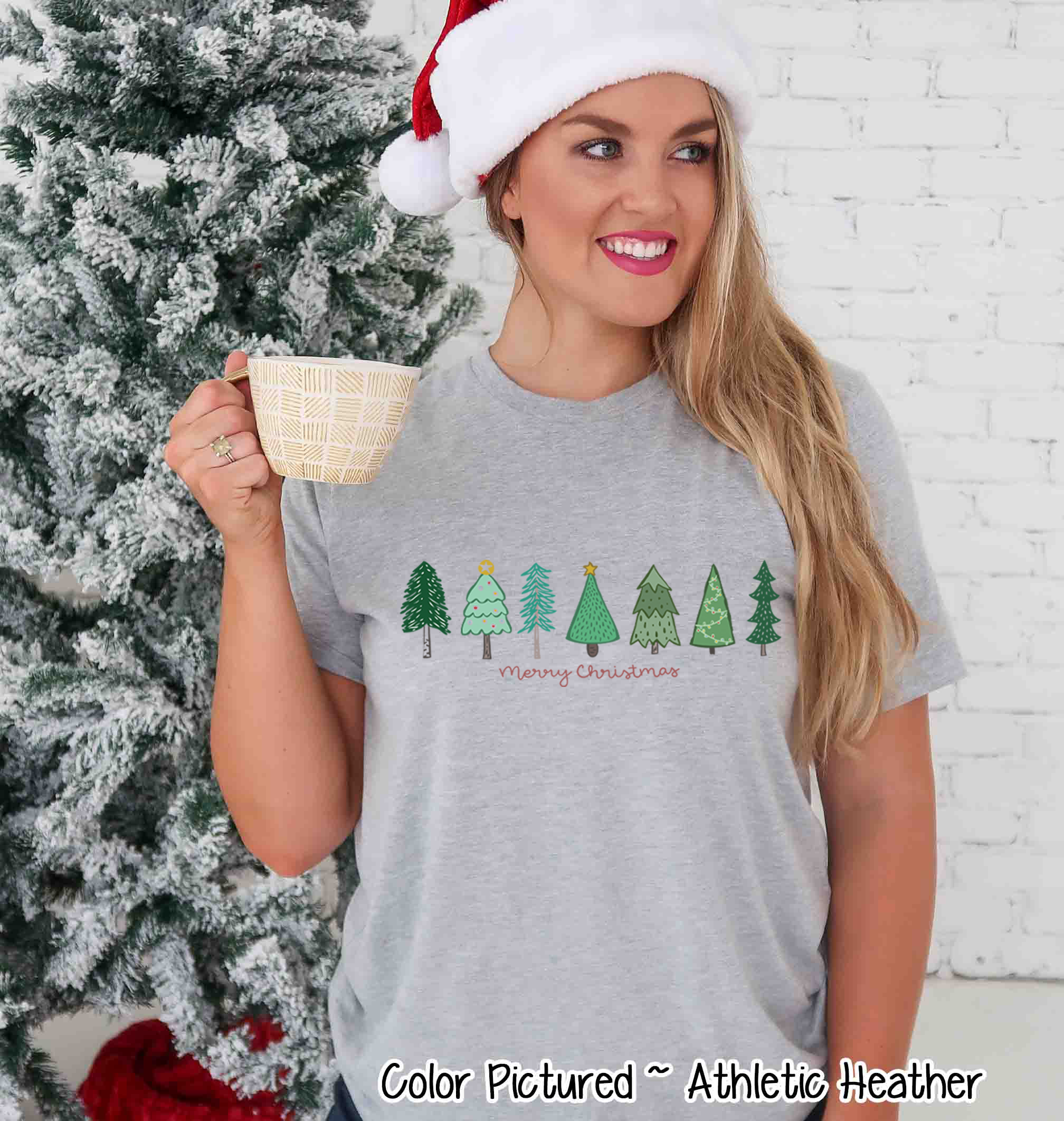 Watercolor Merry Christmas Row of Tree Tee