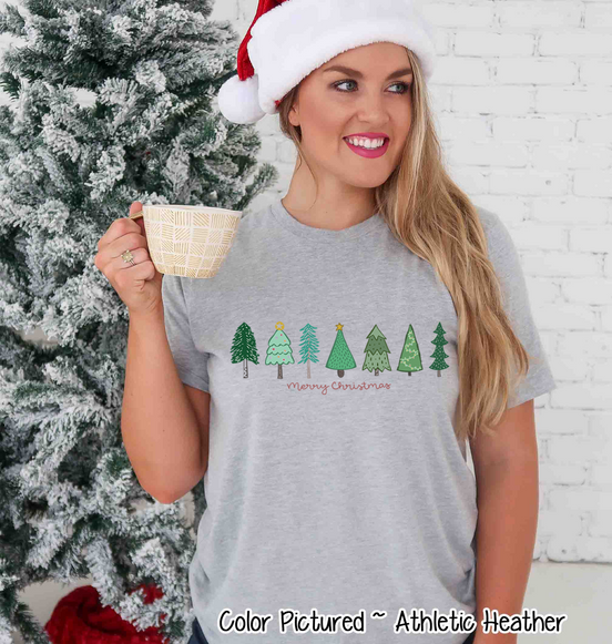 Watercolor Merry Christmas Row of Tree Tee