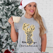 Leopard Print Reindeer Merry Christmas Tee