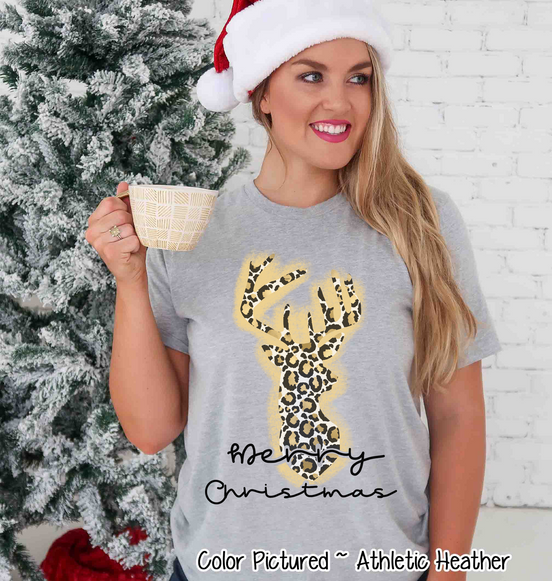 Leopard Print Reindeer Merry Christmas Tee