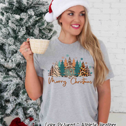 Monogrammed Animal Print Leopard Merry Christmas Tree Tee
