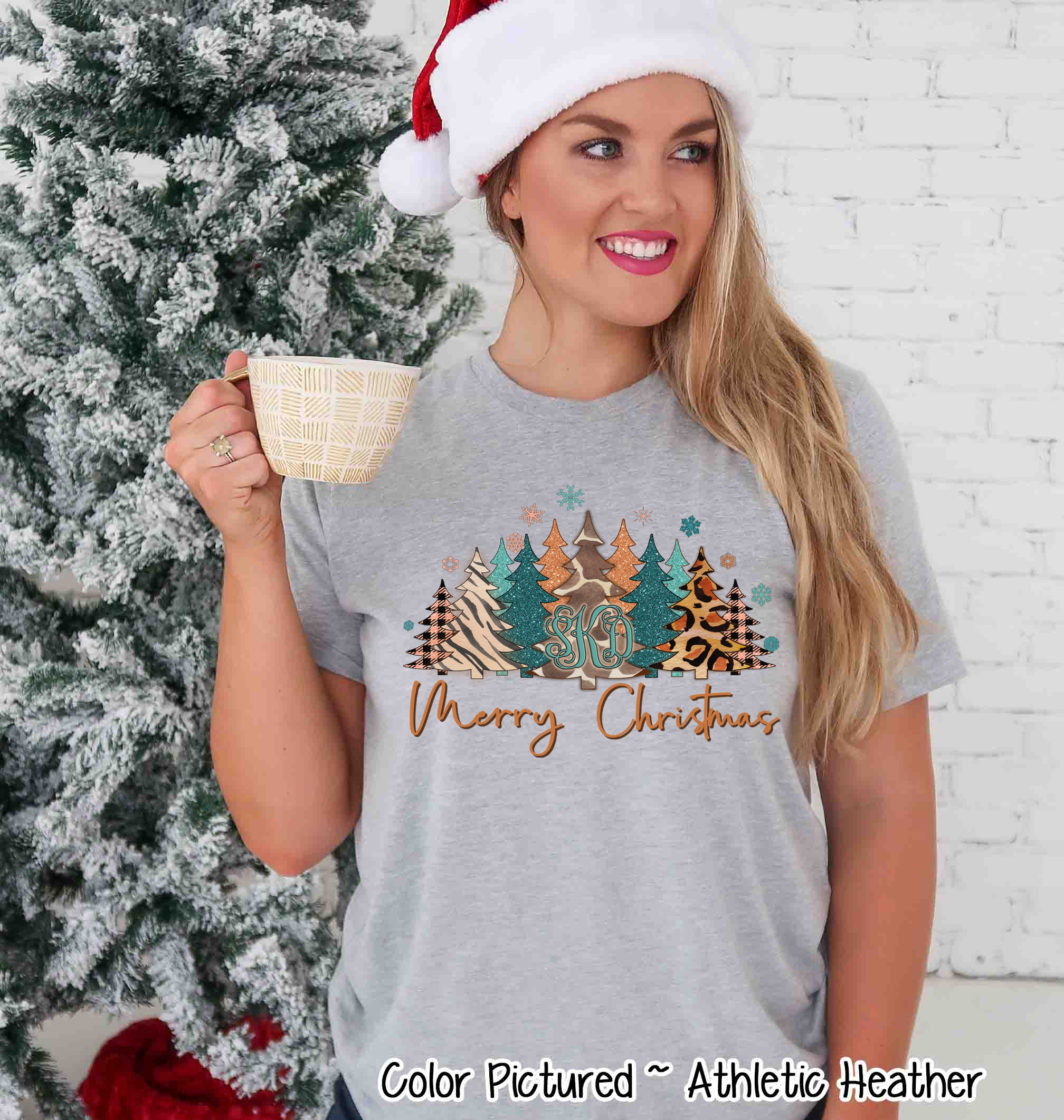 Monogrammed Animal Print Leopard Merry Christmas Tree Tee