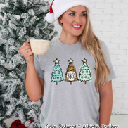 Monogrammed Leopard Print & Blue Christmas Tree Tee