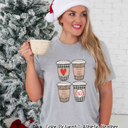 Monogrammed Leopard and Plaid Coffe Cup Christmas Tee