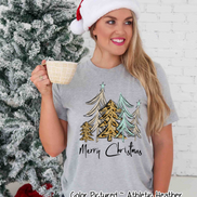Watercolor Merry Christmas Tree Christmas Tee