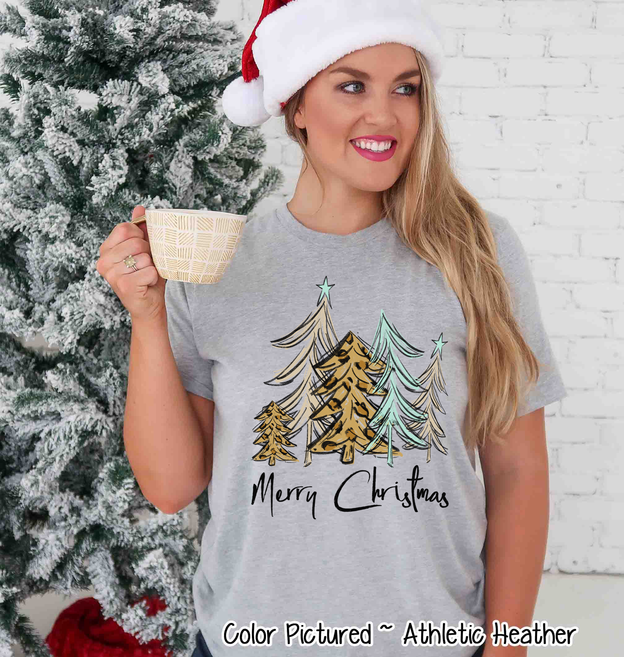 Watercolor Merry Christmas Tree Christmas Tee