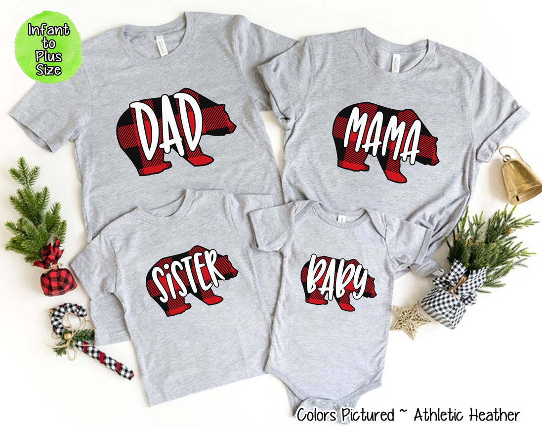 Personalized Family Matching Group Buffalo Plaid Bear Christmas Tee