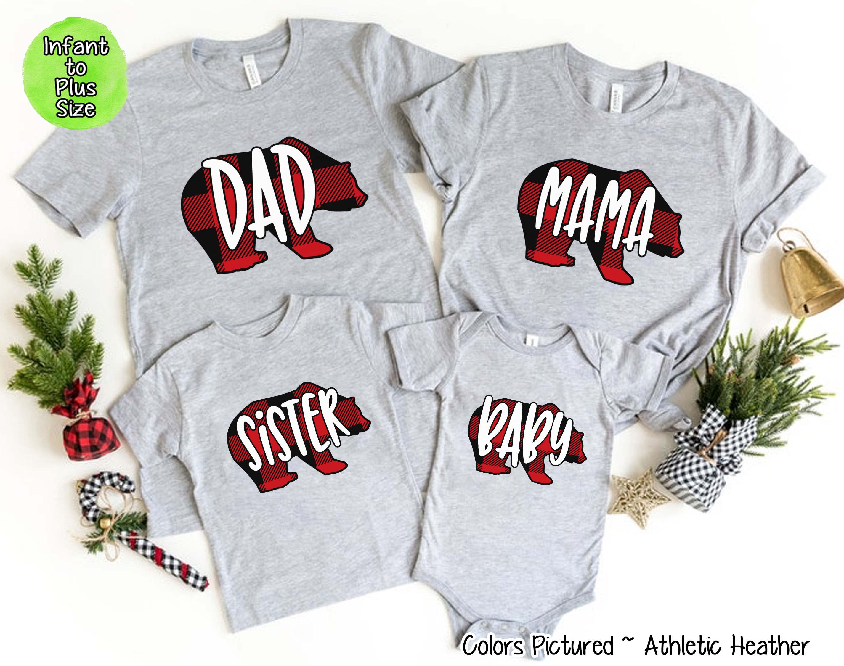 Personalized Family Matching Group Buffalo Plaid Bear Christmas Tee