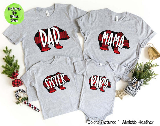 Personalized Family Matching Group Buffalo Plaid Bear Christmas Tee