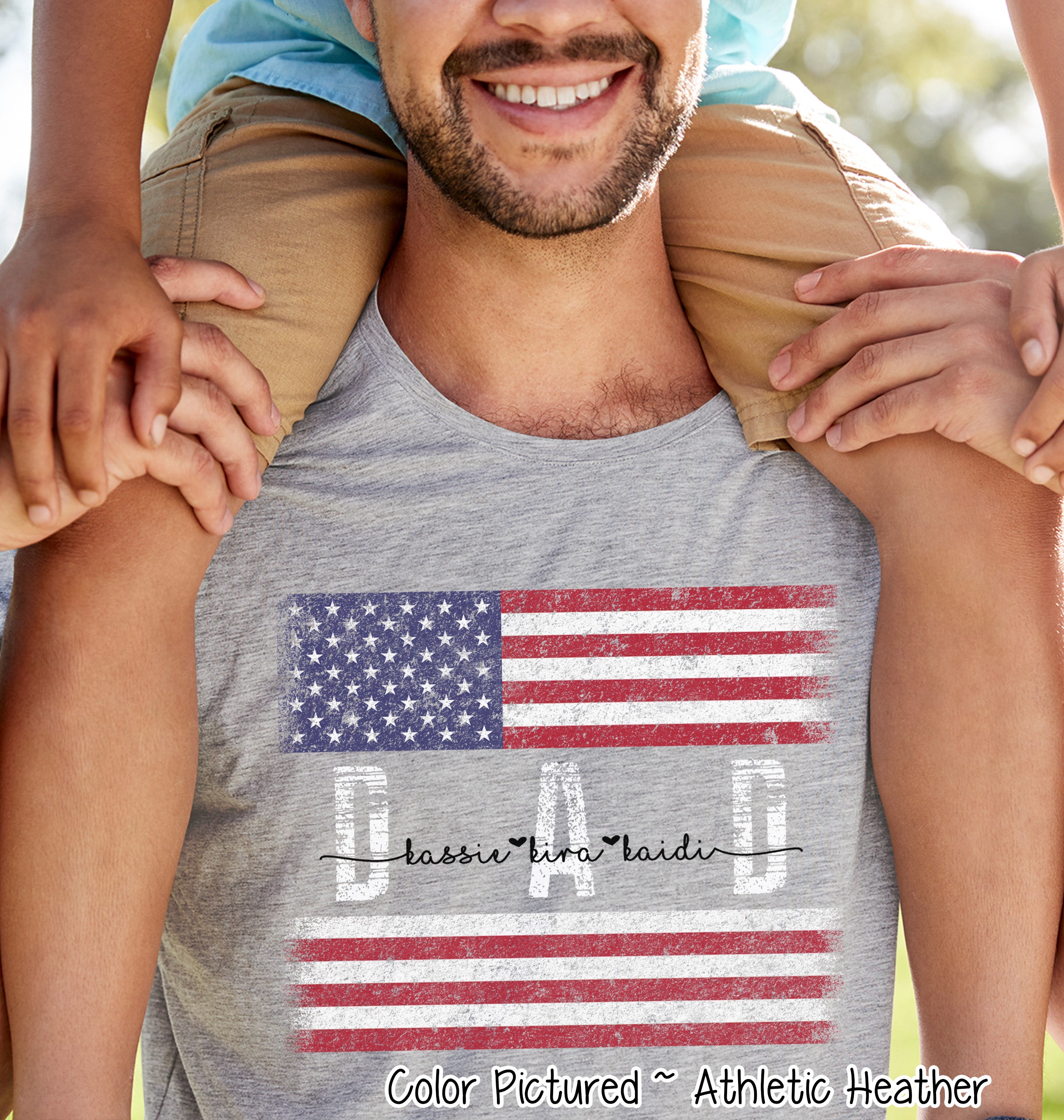 Patriotic Custom Dad-Mom-Grandpa-Grandma-Brother-Etc. Distressed Red White Blue Flag Tee