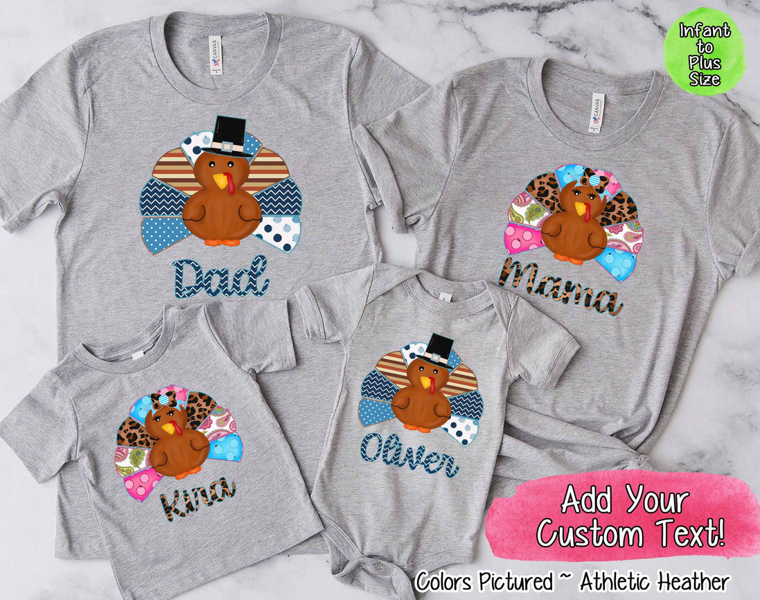 Personalized Pattern Thanksgiving Turkey Family Matching Tee