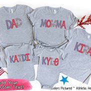Patriotic Red White Blue Leopard Custom Family Matching Name Tee