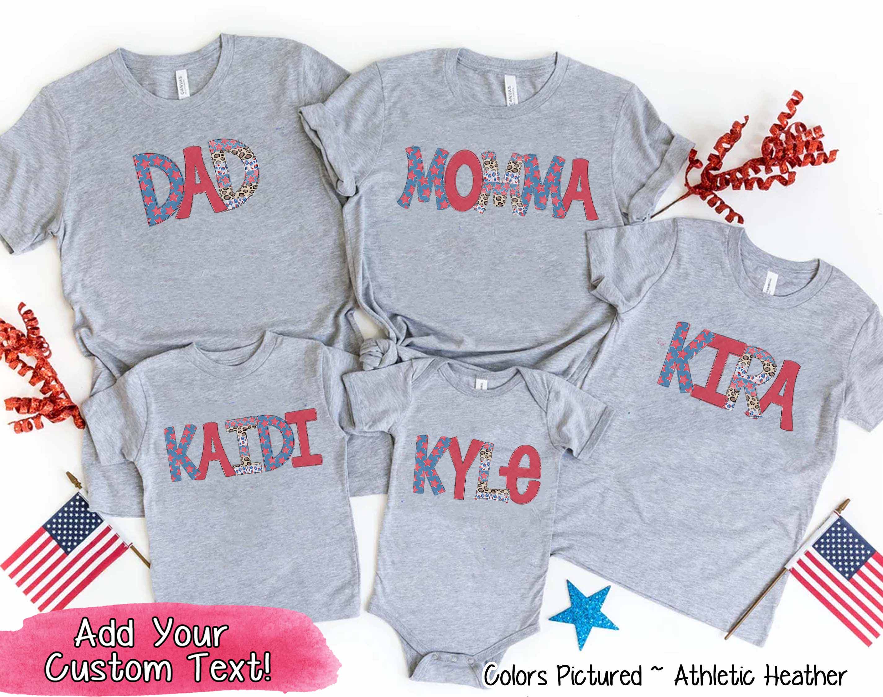 Patriotic Red White Blue Leopard Custom Family Matching Name Tee