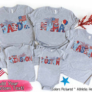 Patriotic Red White Blue Doodle Custom Family Matching Name Tee