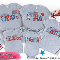 Patriotic Red White Blue Doodle Custom Family Matching Name Tee