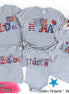 Patriotic Red White Blue Doodle Custom Family Matching Name Tee