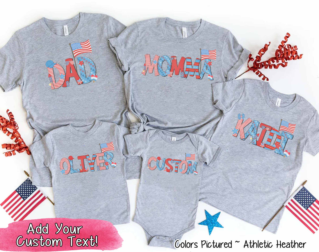 Patriotic Red White Blue Custom Family Matching Name Tee