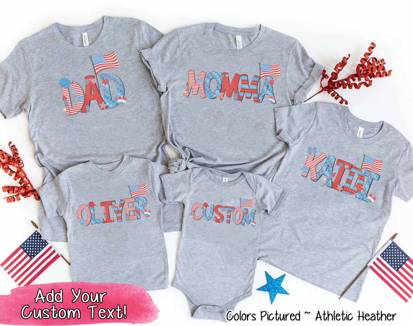 Patriotic Red White Blue Custom Family Matching Name Tee