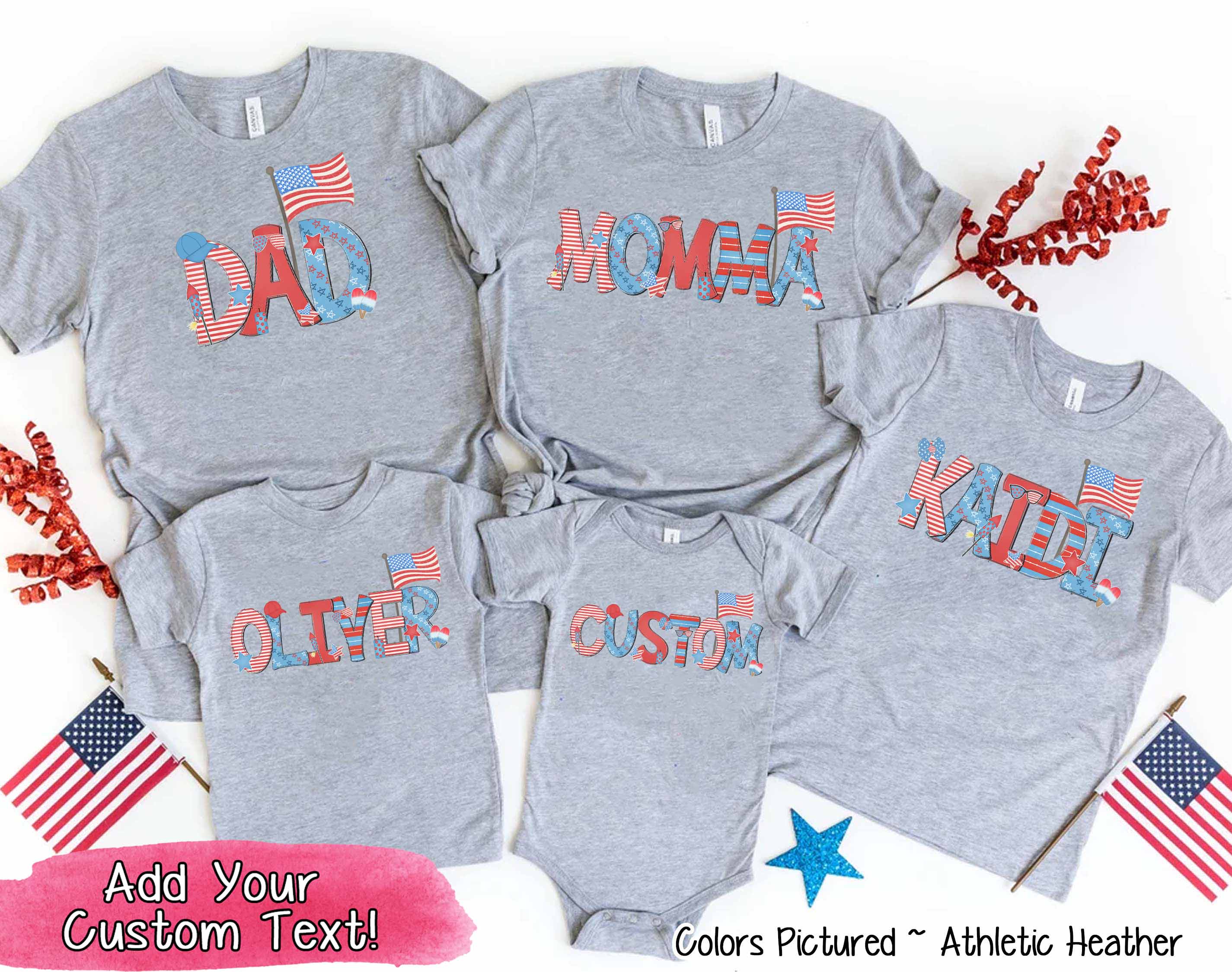 Patriotic Red White Blue Custom Family Matching Name Tee