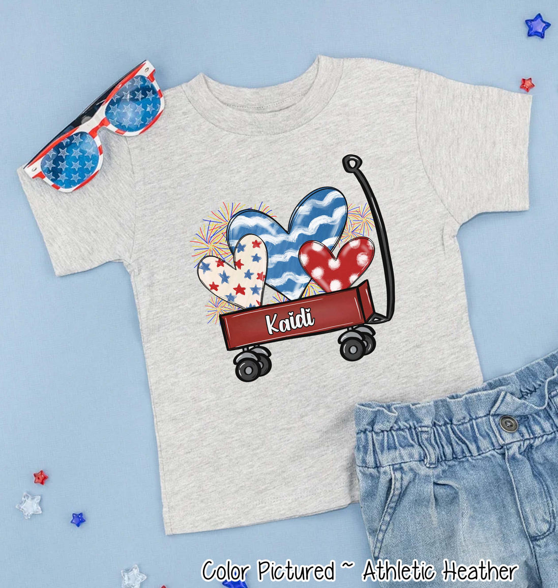 Patriotic Red Wagon Customized with Name Tee