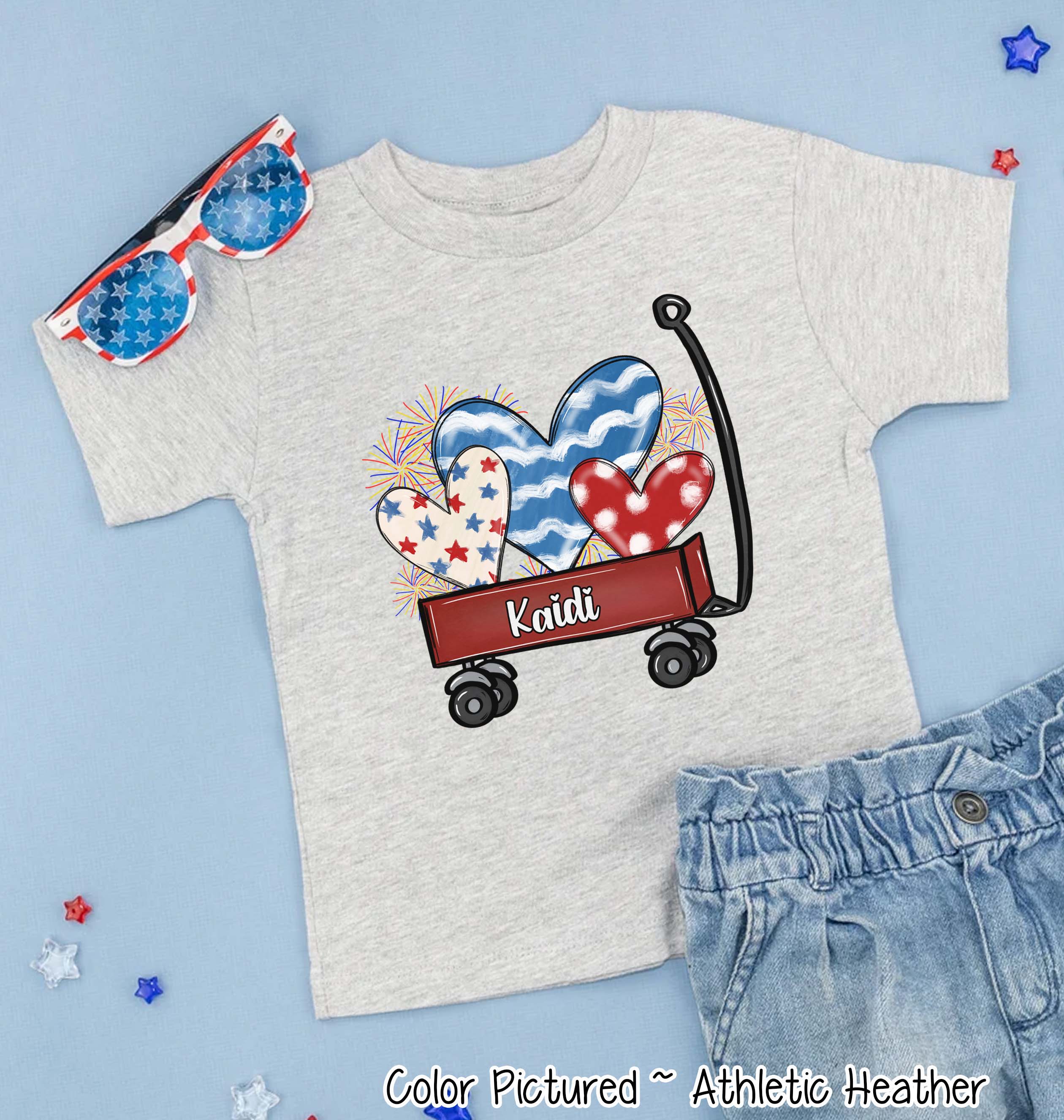 Patriotic Red Wagon Customized with Name Tee