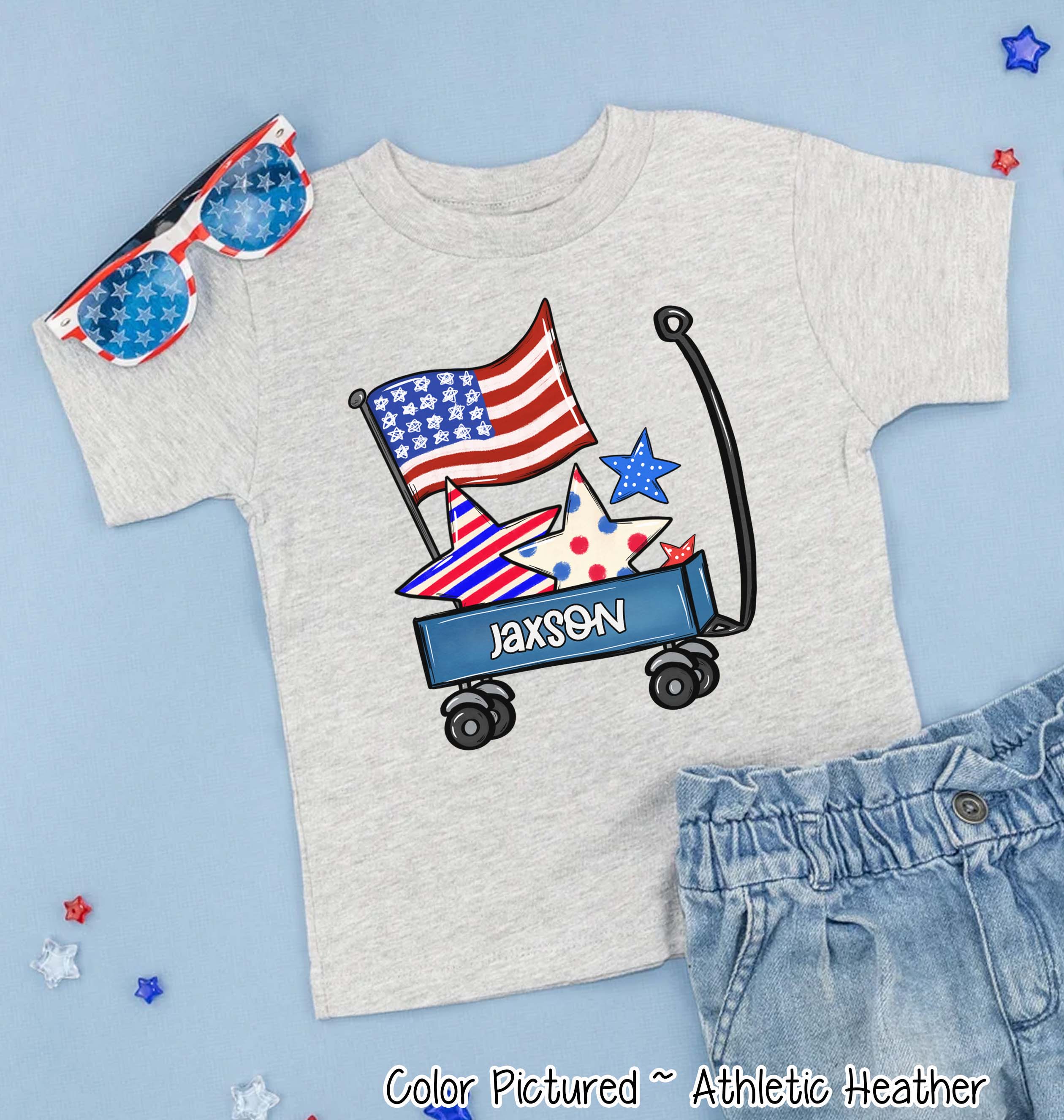 Patriotic Blue Wagon Customized with Name Tee