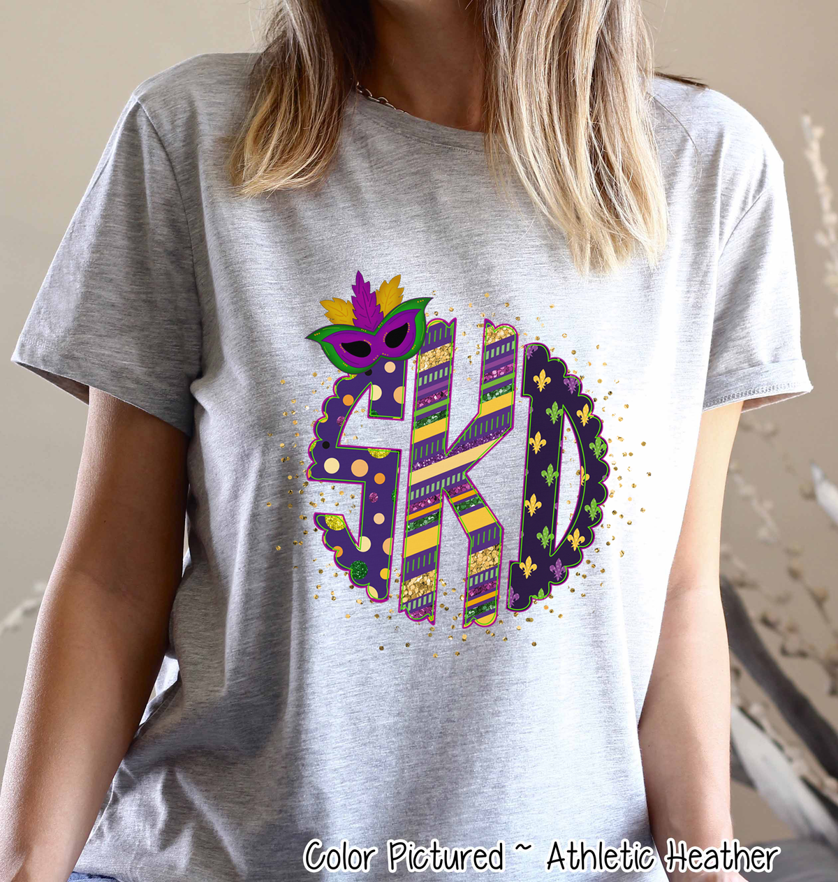Big Monogram Mardi Gras Print with Mask Accent Tee