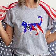 Patrotic Cat Outline Monogram Tee