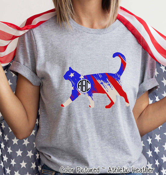Patrotic Cat Outline Monogram Tee