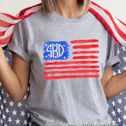 Watercolor American Flag with Monogram Tee