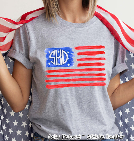 Watercolor American Flag with Monogram Tee