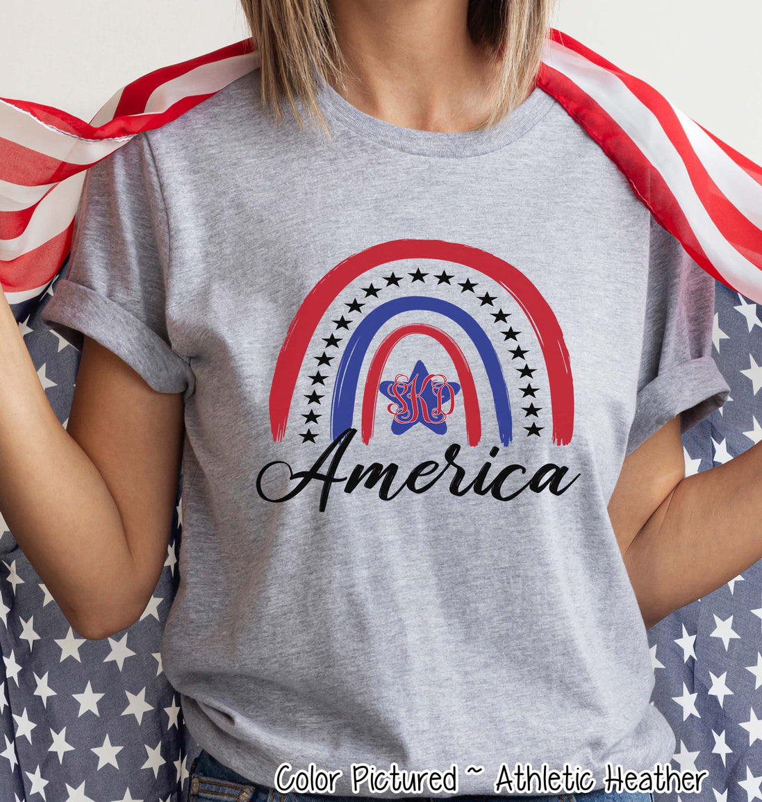 Patriotic Rainbow Monogram Tee