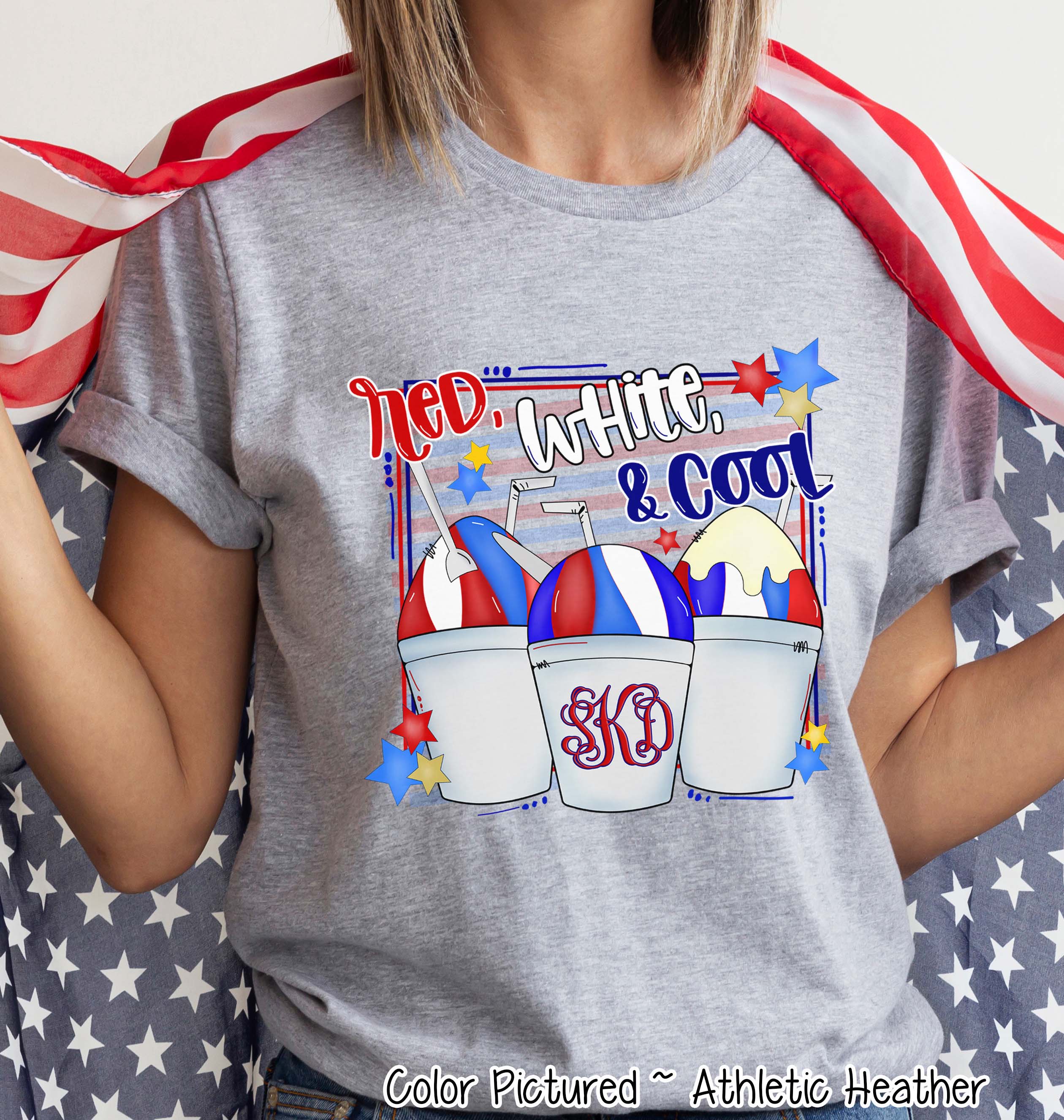 Patriotic Red White and Cool Snowcones Monogram Tee