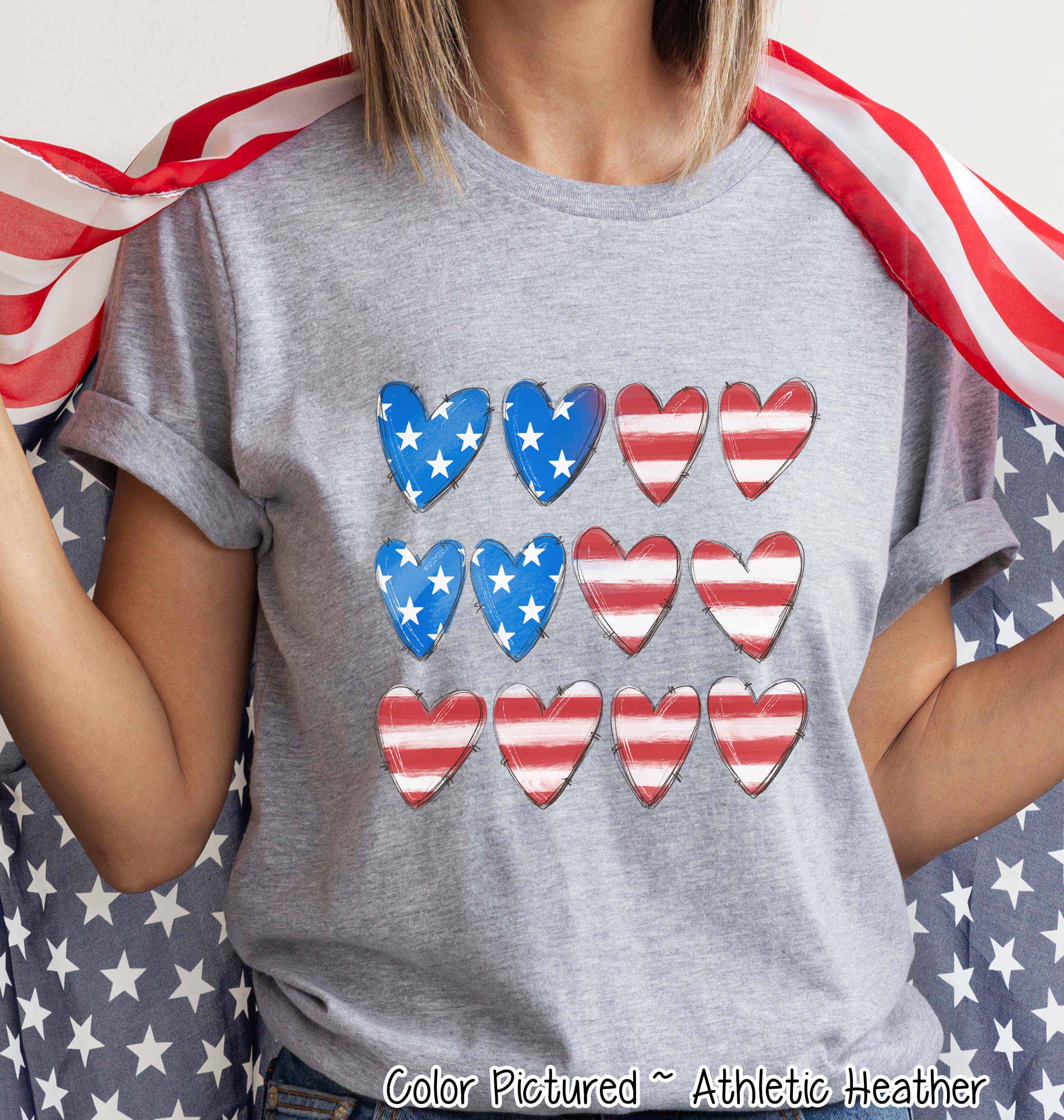 Red White and Blue Hearts Patriotic Flag Tee