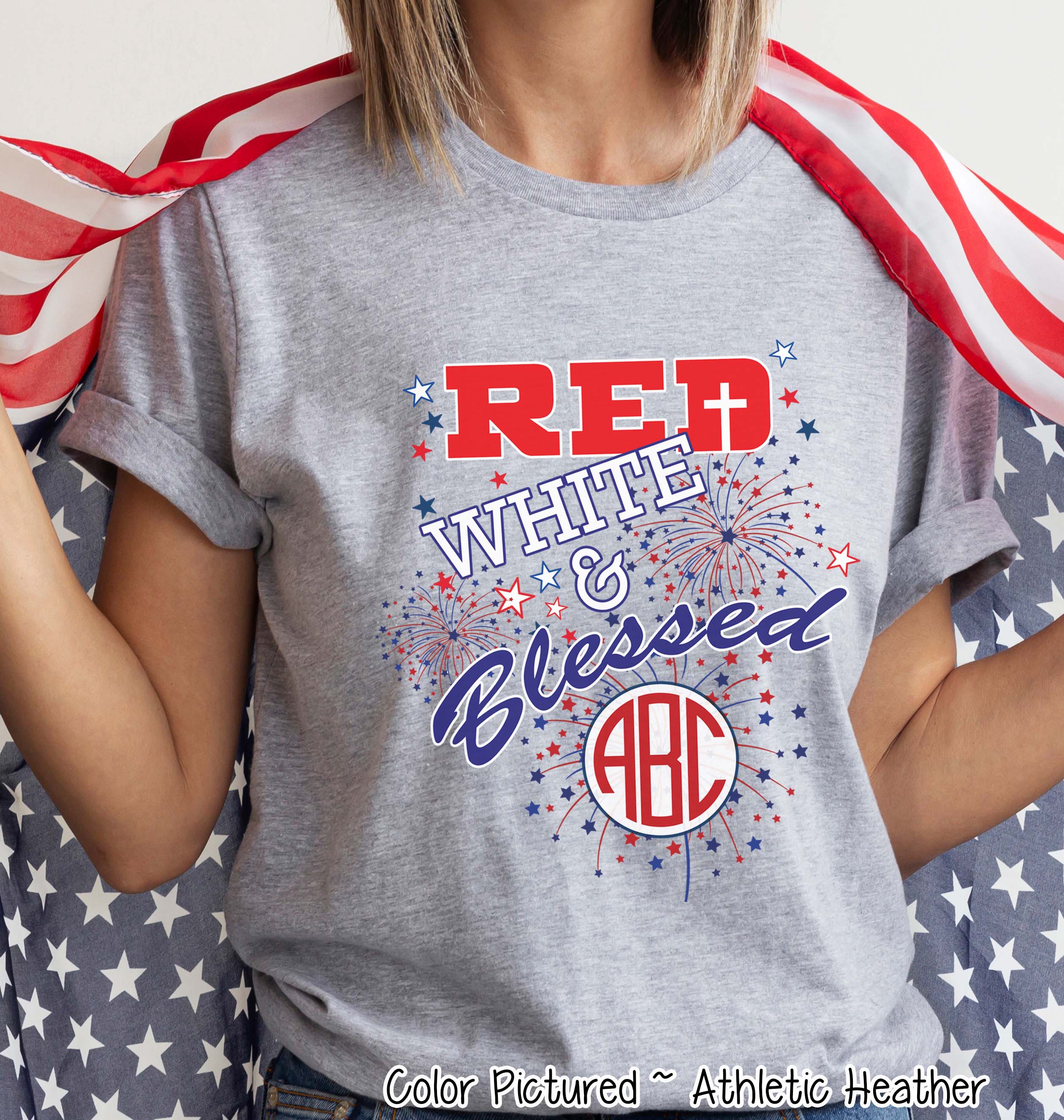 Red White and Blessed Monogram Tee