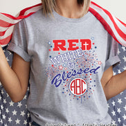 Red White and Blessed Monogram Tee