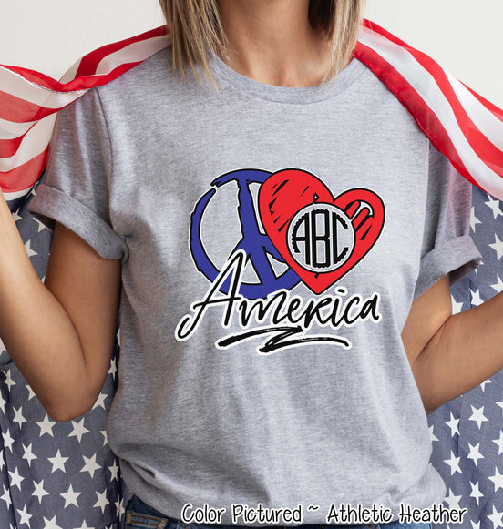Peace Love America Monogram Tee