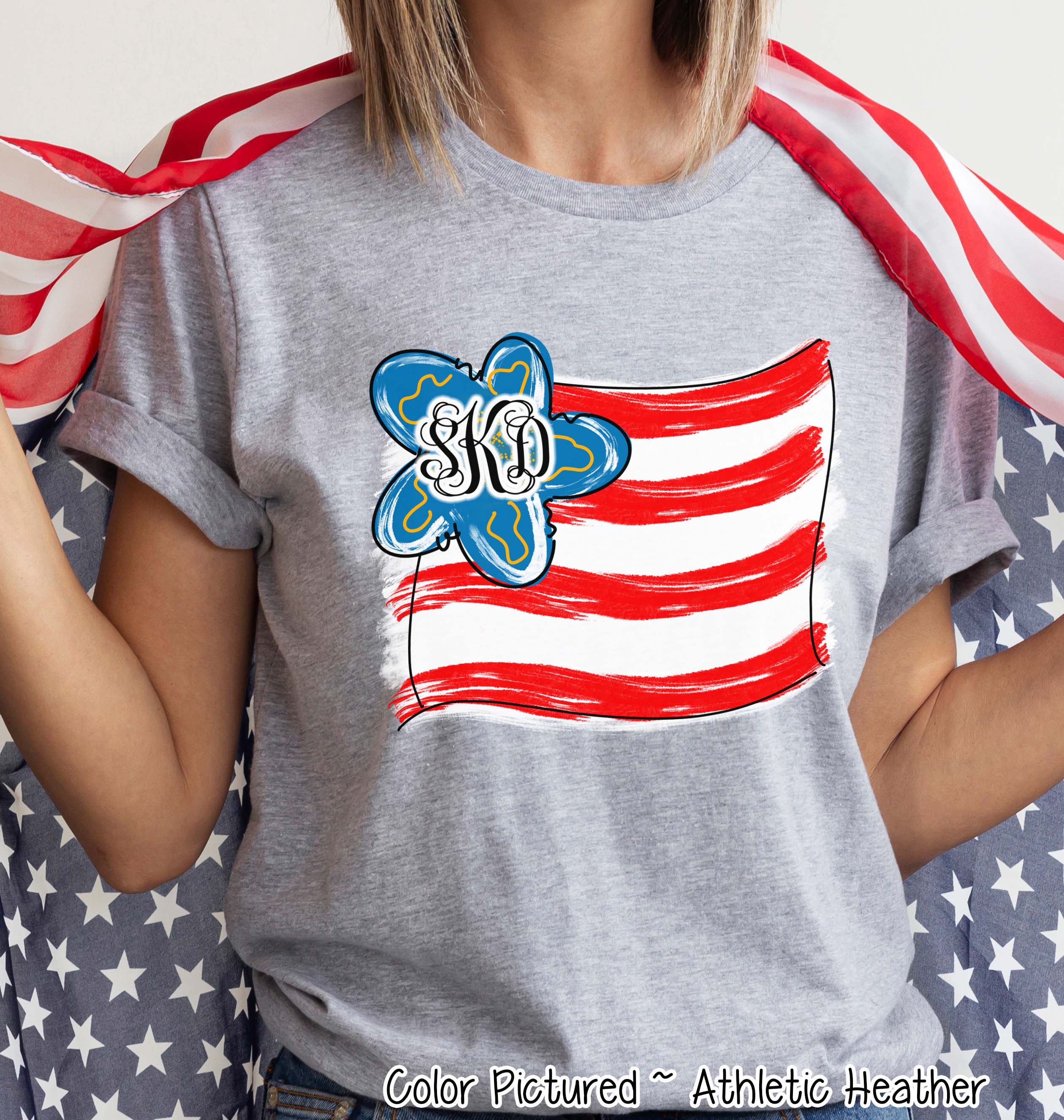 American Wavy Flag with Monogram Tee