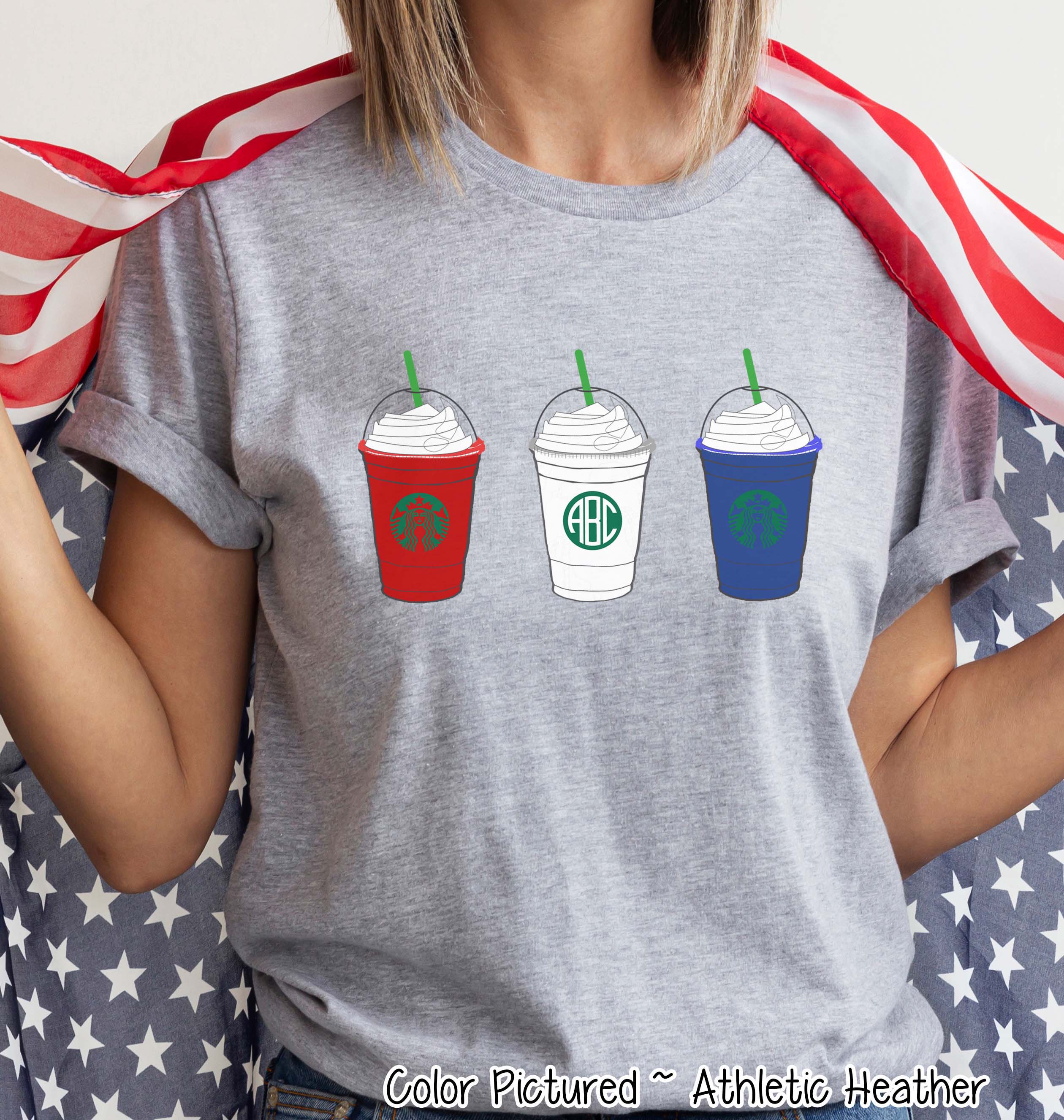 Starbucks Inspired Patriotic Monogram Tee