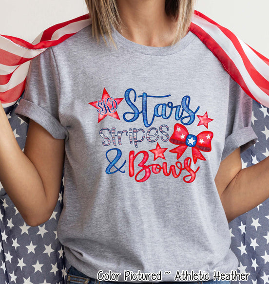 Patriotic Stars Stripes & Bows Monogram Tee