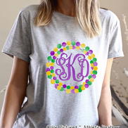 Monogram Mardi Gras Beads Wreath Tee