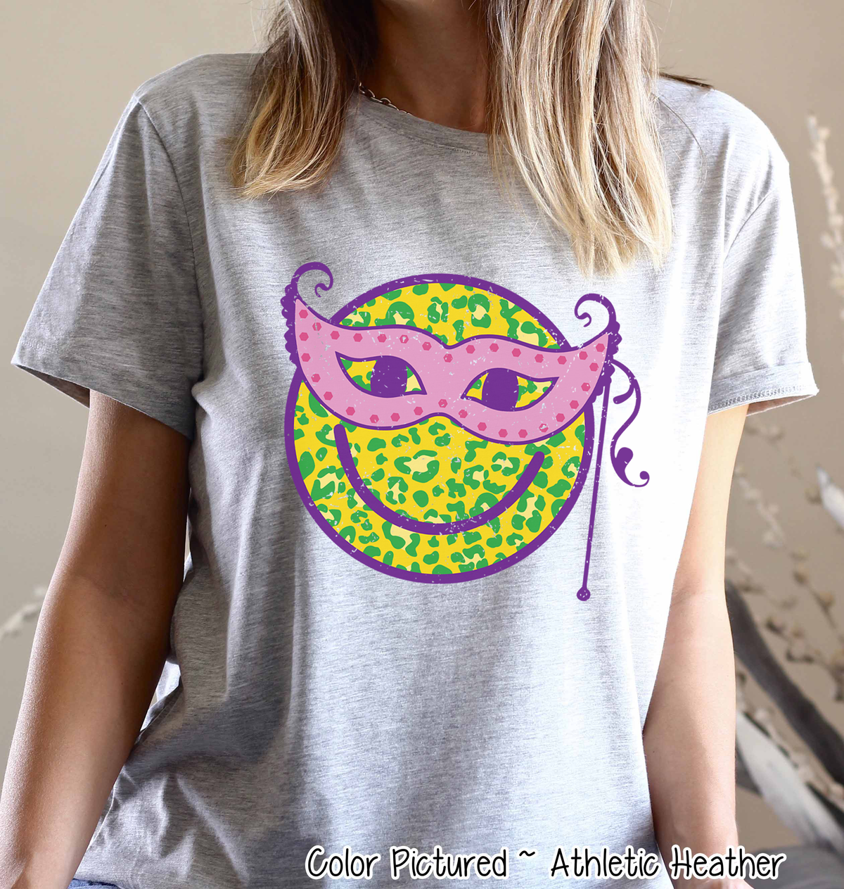 Masked Smiley Face Mardi Gras Tee