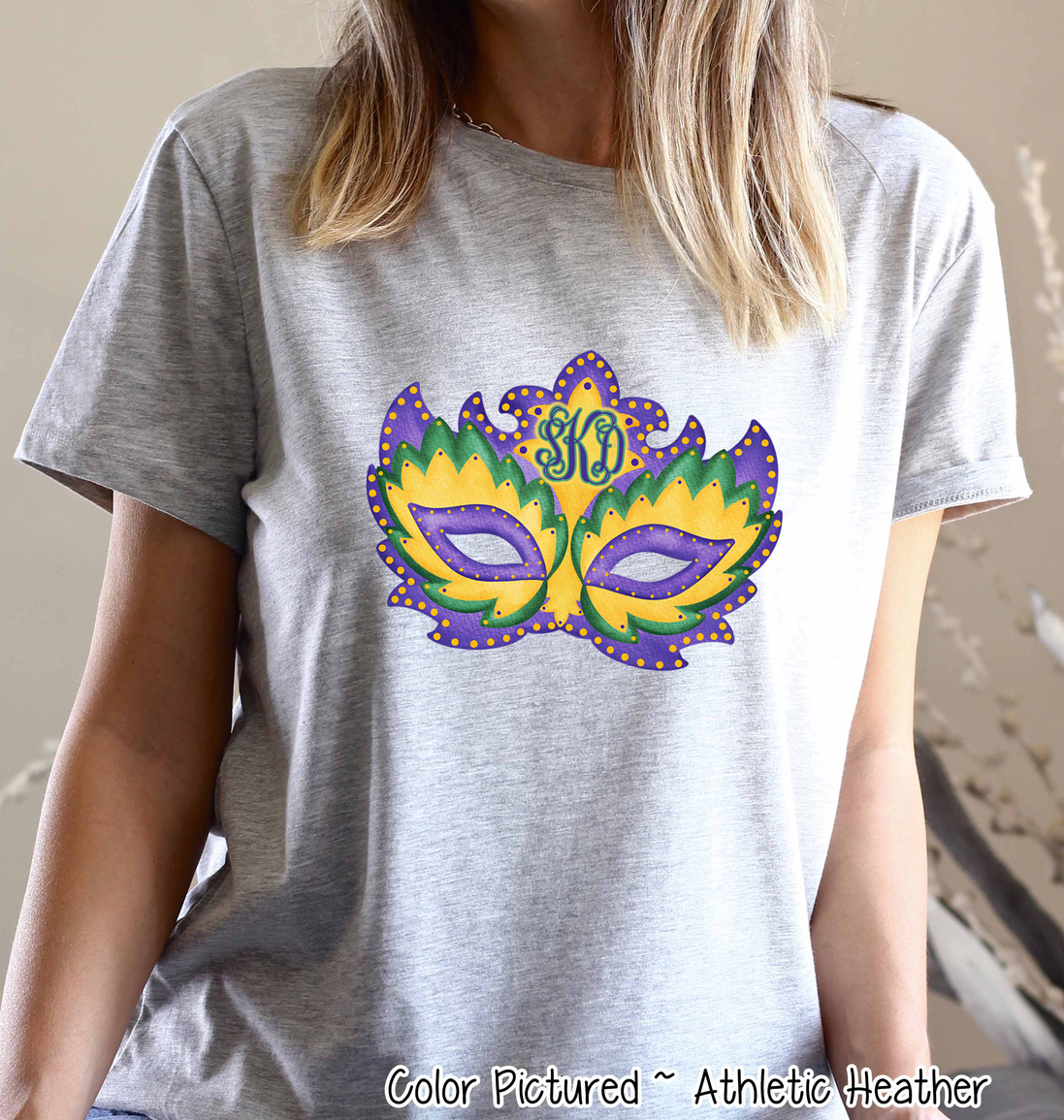 Monogram Watercolor Mardi Gras Mask Tee