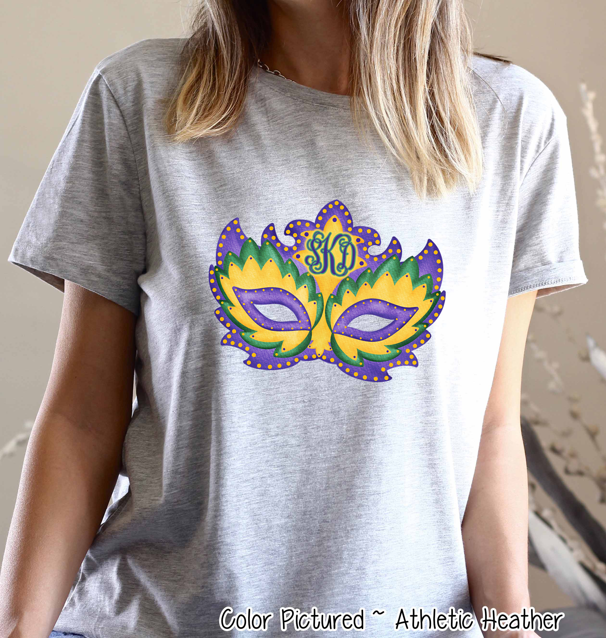 Monogram Watercolor Mardi Gras Mask Tee