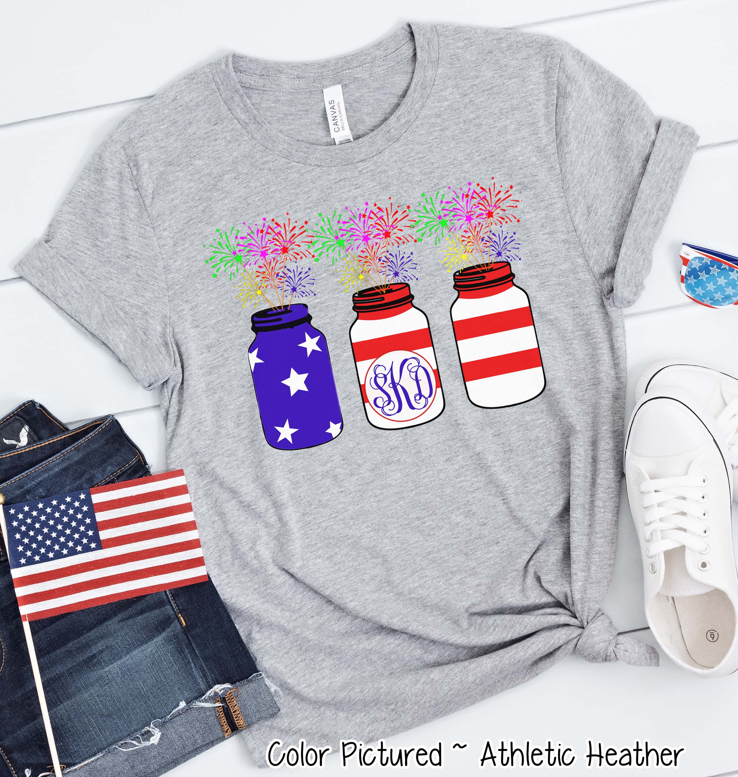 Patriotic Mason Jar Set Monogram Tee