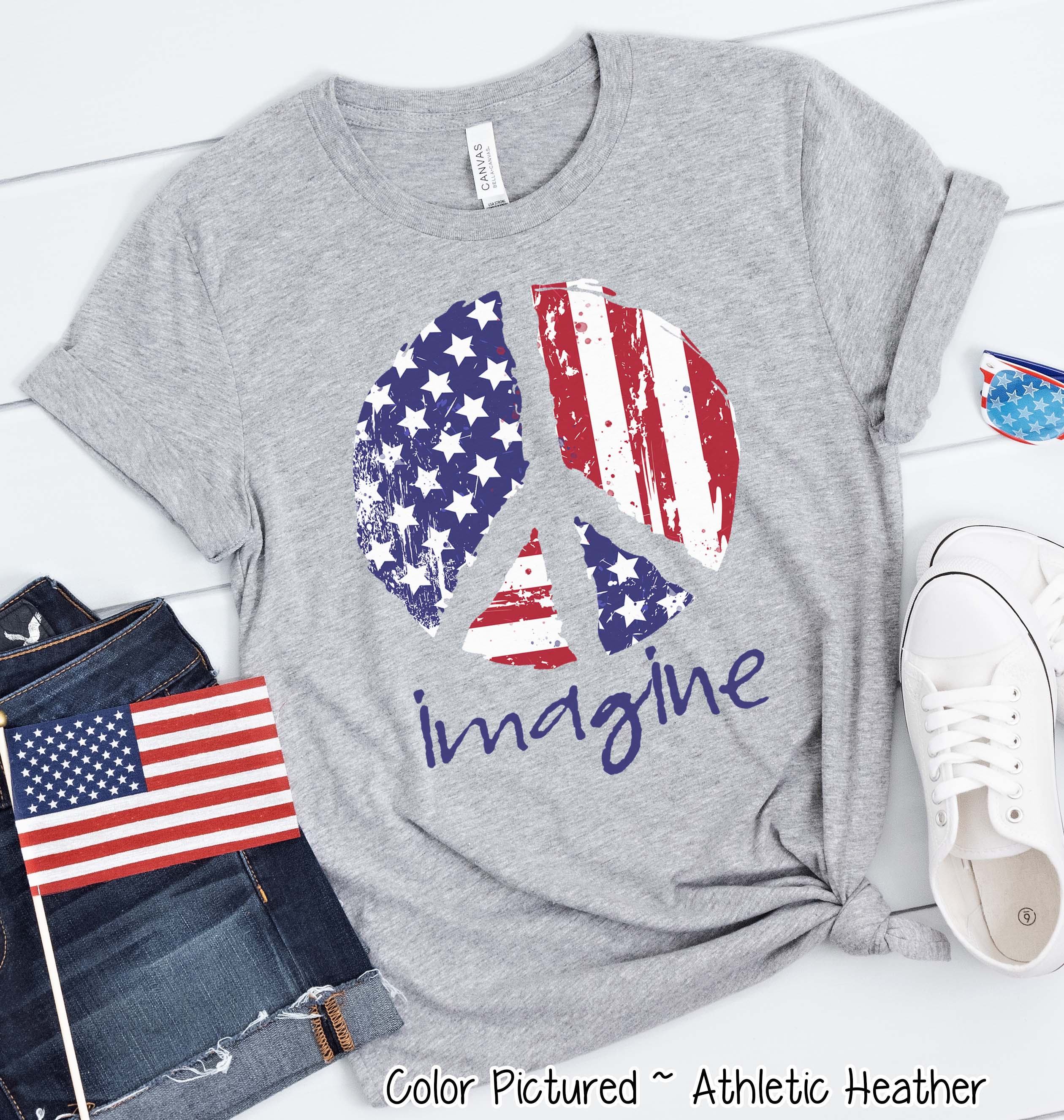 Imagine Peace Patriotic Distressed Tee