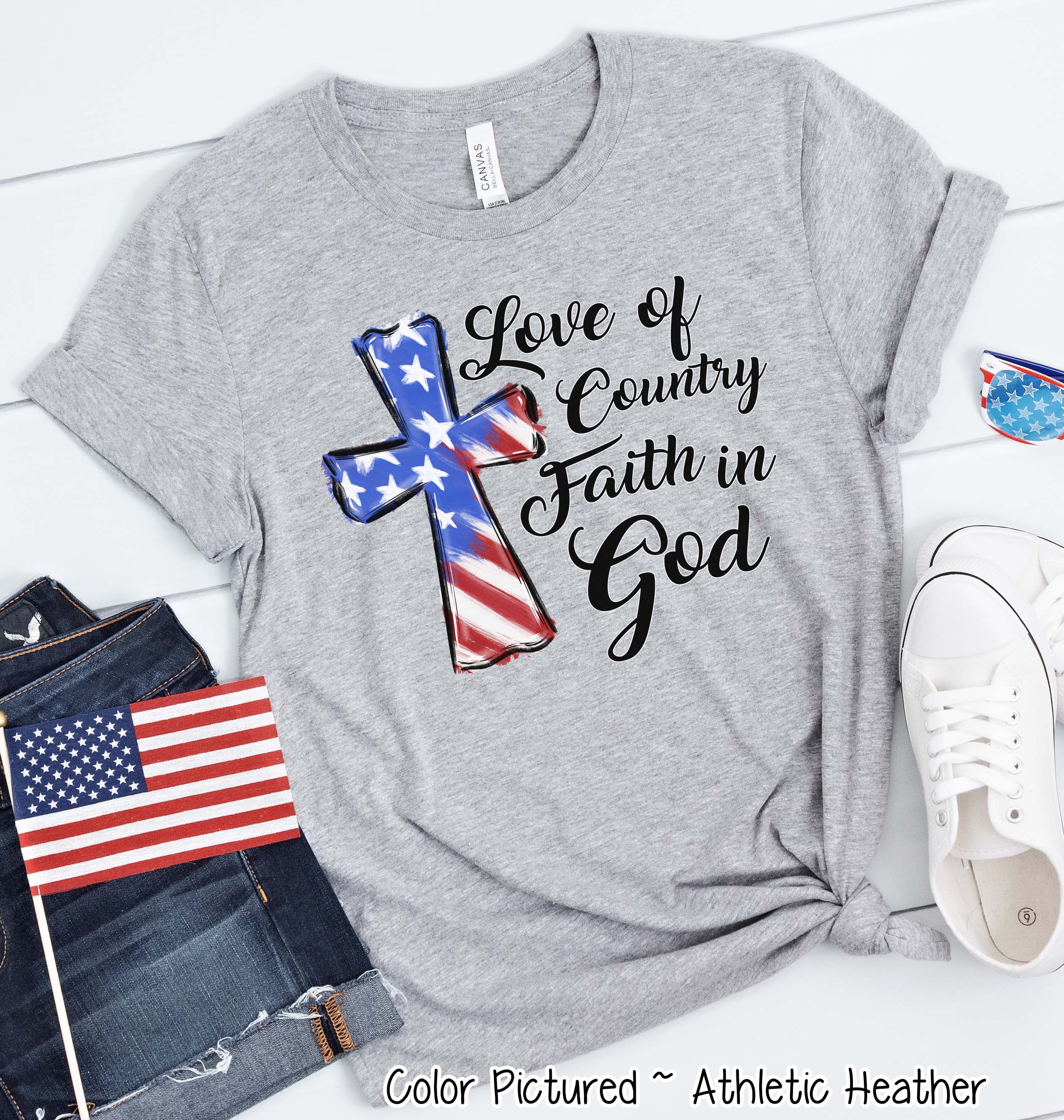 Love of Country Faith In God Patriotic Cross Tee