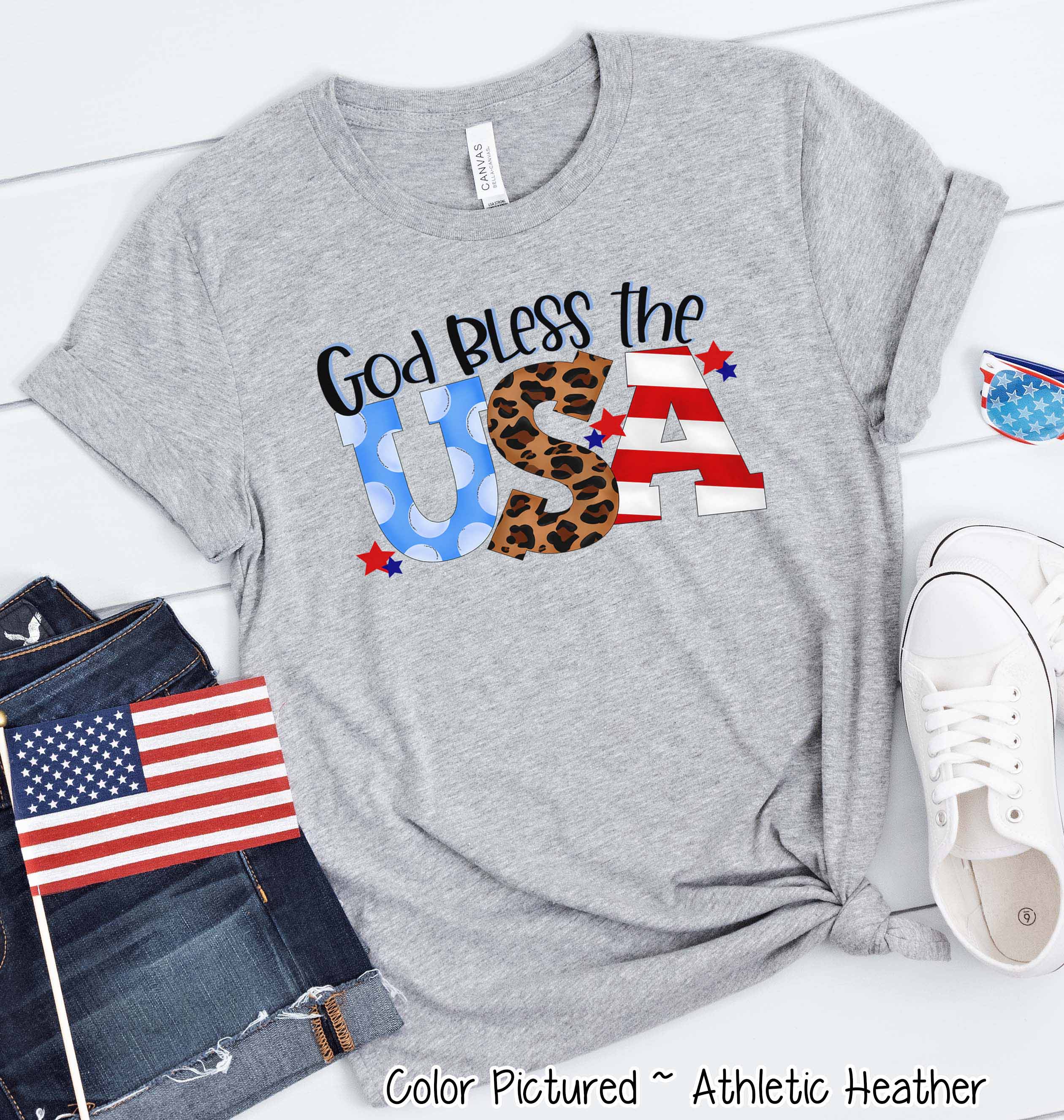 God Bless the USA Leopard Accent Tee