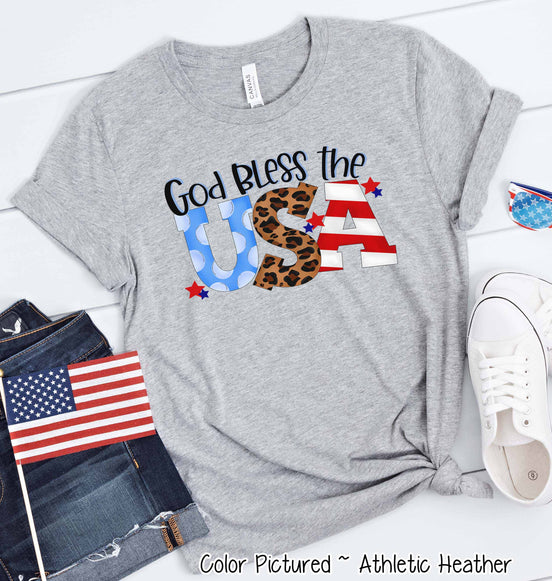 God Bless the USA Leopard Accent Tee